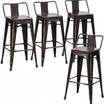 Andeworld Bar Stools Set of 4 Counter Height Stools Industrial Metal Barstools with Wooden Seats( 26 Inch, Distressed Gold) 1