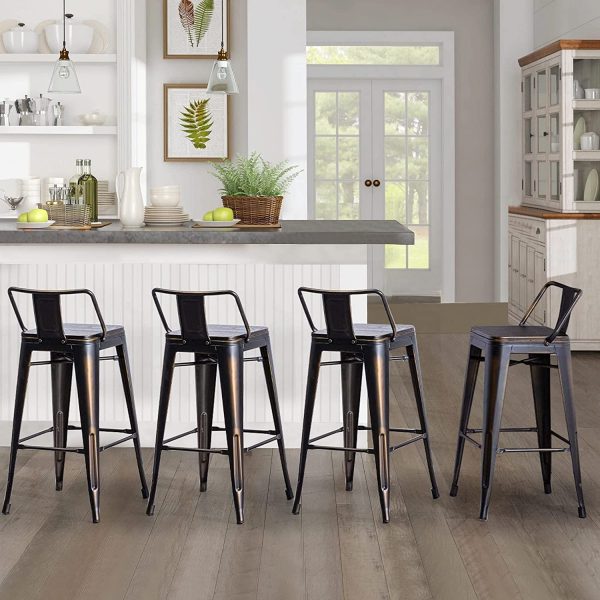 Andeworld Bar Stools Set of 4 Counter Height Stools Industrial Metal Barstools with Wooden Seats( 26 Inch, Distressed Gold) 3