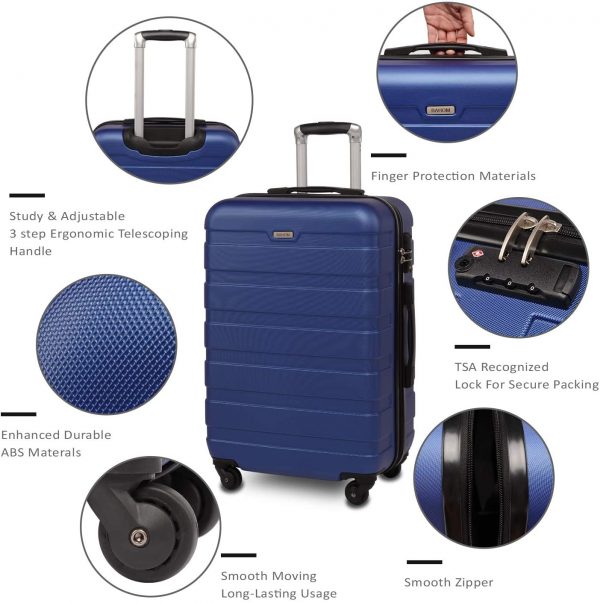 BAHOM 3 Piece Luggage Sets with Spinner Wheels TSA Lock Suitcase Set of 3 with Hard Shell for Women Man Boys and Girls 20 24 28 inch Blue 3
