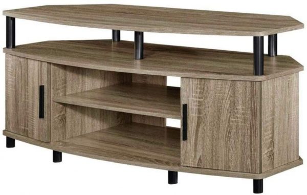 BS Corner Tv Console Stand for up 50 Inch Tv Entertainment Center Credenza with 2 Cabinets 3-Tier Media Center Organizer Audio Video Wooden-Metal Oak &… 4