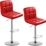 Barstools, GentleShower Set of 2 Modern Square PU Leather Adjustable Height Swivel Bar Stools Pub Chairs with Backrest Red 1