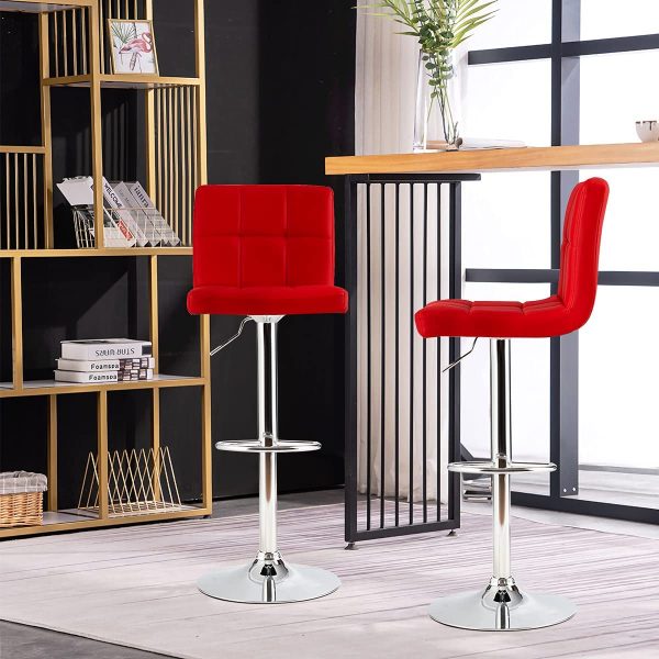 Barstools, GentleShower Set of 2 Modern Square PU Leather Adjustable Height Swivel Bar Stools Pub Chairs with Backrest Red 2