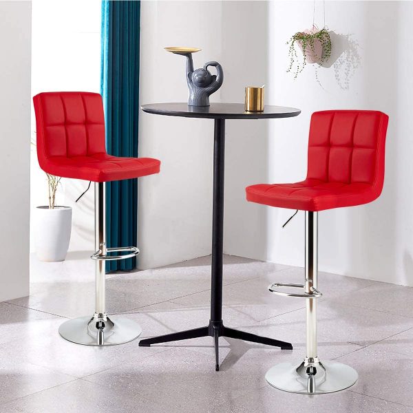 Barstools, GentleShower Set of 2 Modern Square PU Leather Adjustable Height Swivel Bar Stools Pub Chairs with Backrest Red 8