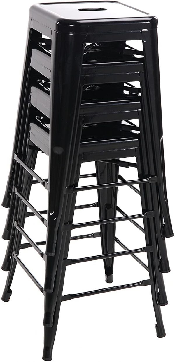 Buschman Metal Bar Stools 24 Counter Height, Indoor Outdoor and Stackable, Set of 4 Black 3