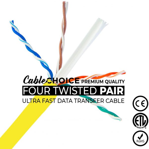 CABLECHOICE 5-Pack, Cat6 Ethernet Cable (75 Feet – Yellow) UTP – Computer Network Cable with Snagless Connector – RJ45 10Gbps High Speed LAN Internet Patch Cord – Available 28 Lengths and 10 Color 5
