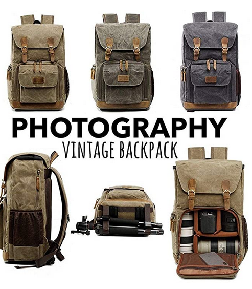 Camera Backpack Vintage Waterproof Photography Canvas Bag for Camera, Lens,Laptop and Accessories Travel Use 2