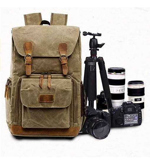 Camera Backpack Vintage Waterproof Photography Canvas Bag for Camera, Lens,Laptop and Accessories Travel Use 4