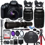 Canon EOS Rebel T6 DSLR Camera with 18-55mm is II Lens Bundle + Canon EF 75 300mm f 4-5.6 III Lens and 500mm Preset Lens + 32GB Memory + Filters + Monopod + Spider Tripod + Professional Bundle 1