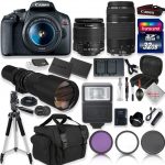 Canon EOS Rebel T7 DSLR Camera with 18-55mm EF-s f 3.5-5.6 is II Lens & EF 75-300mm f 4-5.6 III Lens + 500mm Preset Lens + 32GB High Speed Memory +…1