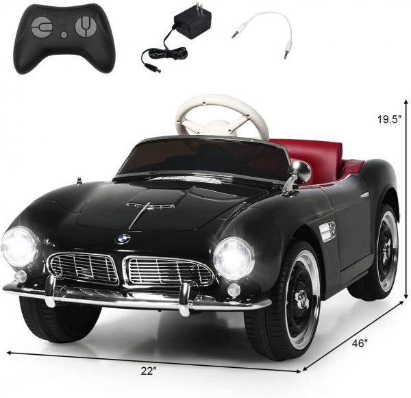 Costzon Ride on Car 12V Licensed BMW 507 Battery Powered Classic Vintage Electric Vehicle w Remote Control Music Horn Headlights MP3 USB TF Double Open Doors Kids Ride on Toys (Black) 9