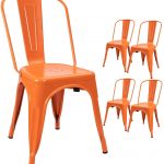 Devoko Metal Indoor-Outdoor Chairs Distressed Style Kitchen Dining Chairs Stackable Side Chairs with Back Set of 4 (Orange) 1