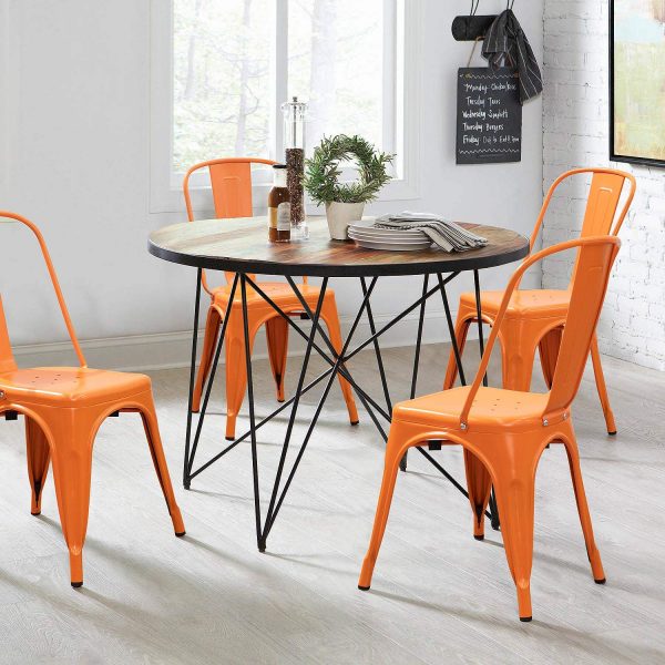 Devoko Metal Indoor-Outdoor Chairs Distressed Style Kitchen Dining Chairs Stackable Side Chairs with Back Set of 4 (Orange) 3
