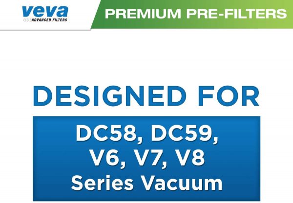 EVA 6 Premium Vacuum Pre Filters Compatible with Dyson V6, V7, V8, DC58, DC59, DC61, DC62, Animal, Washable Pre Filter Part # 965661 4