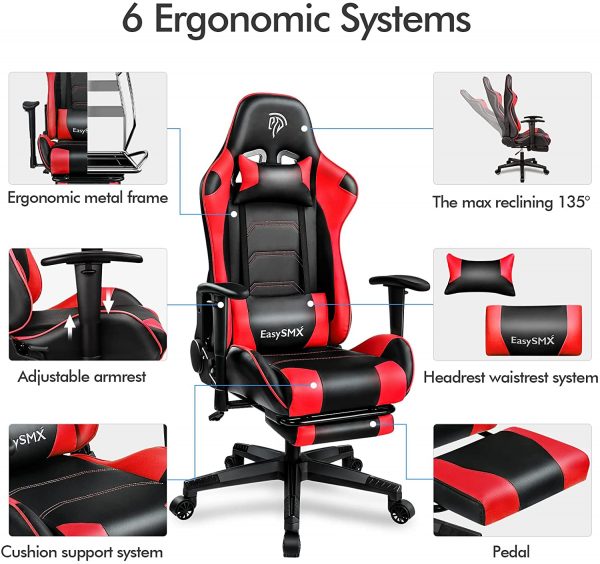 EasySMX Gaming Chairs Ergonomic Computer Gamer Chair with Foot Rest High Back Video Game Chairs for Adults PU Leather Headrest and Lumbar Support Racing… 8