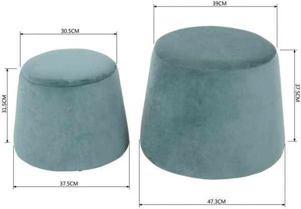 FurnitureR Velvet Pouf Stool Round Ottoman Fabric Round Accent Chair Stool Without Storage Aqua Set of 2 3