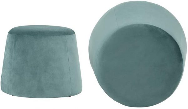 FurnitureR Velvet Pouf Stool Round Ottoman Fabric Round Accent Chair Stool Without Storage Aqua Set of 2 4