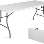 Goplus 6′ Folding Table Indoor Outdoor Dining Camp Table Portable Plastic Picnic Table with Rounded Corners & Handle, Black (Off White) 1