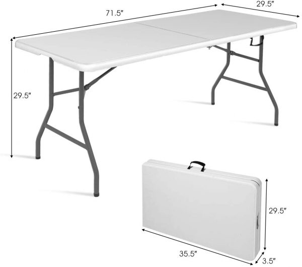 Goplus 6′ Folding Table Indoor Outdoor Dining Camp Table Portable Plastic Picnic Table with Rounded Corners & Handle, Black (Off White) 7