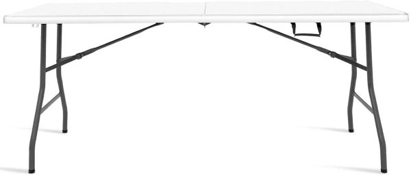Goplus 6′ Folding Table Indoor Outdoor Dining Camp Table Portable Plastic Picnic Table with Rounded Corners & Handle, Black (Off White) 8