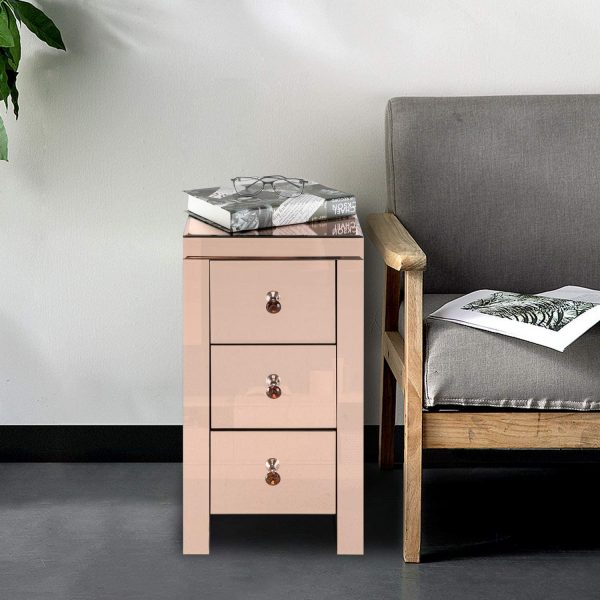 Goujxcy 3 Drawers Mirrored Dresser Bedroom Chest Storage Drawers Nightstand 3