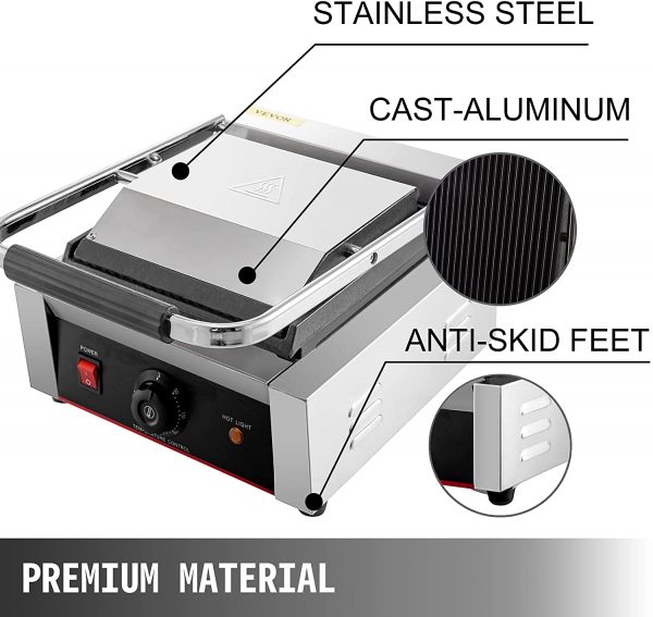 Happybuy Commercial Sandwich Panini Press Grill,110V 1800W Up Grooved and Down Flat Plates Electric Sandwich Maker, Temperature Control 122°F-572°F Non… 2