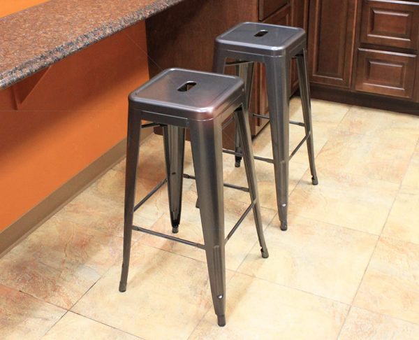 Hercke 24 Stacking Metal Bar Stool 4 Pack Steel Gunmetal Gray Kitchen Island Counter Industrial Indoor Outdoor Backless Chair by SafeRacks 24 4
