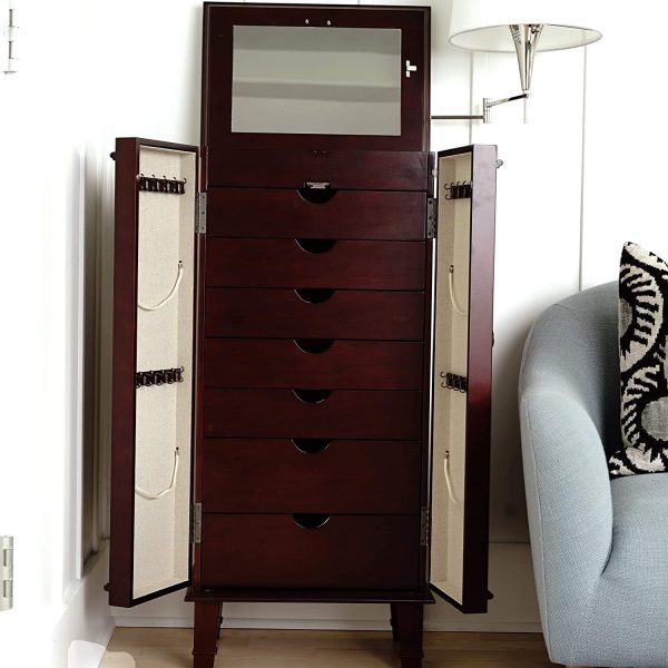 Hives and Honey Cabby Fully Locking Jewelry Cabinet, CHERRY 2