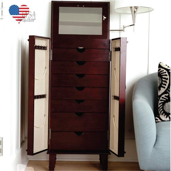 Hives and Honey Cabby Fully Locking Jewelry Cabinet, CHERRY 3