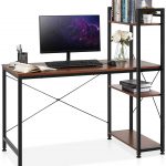 Home Office Desk with 4 Tier Bookshelf Tall, Computer Writing Desk with Rack Storage, Study Desk with Sturdy Metal Frame, Multipurpose PC Wood Workstation,… 1