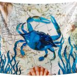 INTHouse Sea Crab Tapestry Wall Hanging Crab Decor Blue Ocean Tapestry Psychedelic Tapestry Marine Life Tapestry Dorm Decor Trippy Wall Tapestry for Bedroom 1