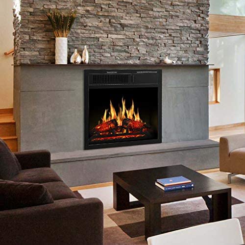 JAMFLY Electric Fireplace Insert 18inch Freestanding Heater with 7 Log Hearth Flame Settings and Remote Control 1500w Black 4