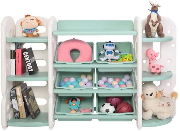 JOYMOR 3-in-1 Kids Toy Storage Organizer with Bins, Children Toy Shelves Bookshelf, Corner Rack, Toddlers Plastic Multi-Layer Shelf for Child’s Bedroom… 2
