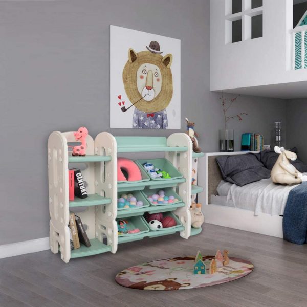 JOYMOR 3-in-1 Kids Toy Storage Organizer with Bins, Children Toy Shelves Bookshelf, Corner Rack, Toddlers Plastic Multi-Layer Shelf for Child’s Bedroom… 5