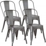 JUMMICO Metal Dining Chair Stackable Indoor Outdoor Industrial Vintage Chairs Bistro Kitchen Cafe Side Chairs with Back Set of 4 Grey 1