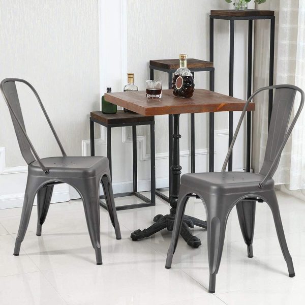 JUMMICO Metal Dining Chair Stackable Indoor Outdoor Industrial Vintage Chairs Bistro Kitchen Cafe Side Chairs with Back Set of 4 Grey 2