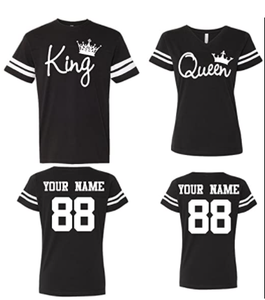 King Queen Customized Couple Jerseys, Custom Names and Numbers Newlywed Anniversary Wedding Matching T-Shirts 1