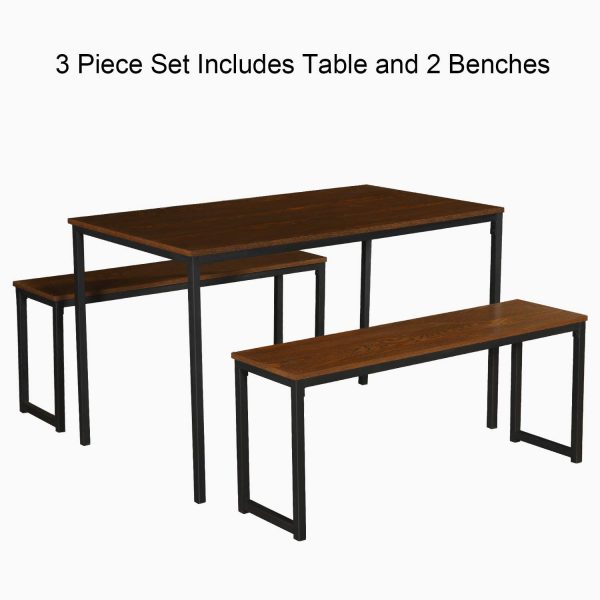 LENTIA Dining Table Set with Two Benches 3 Piece 5