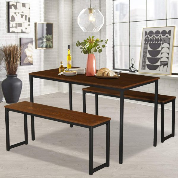 LENTIA Dining Table Set with Two Benches 3 Piece 6