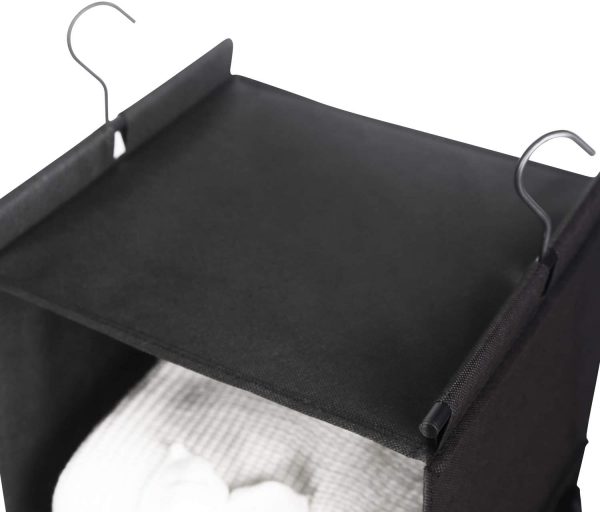 MAX Houser 4-Shelf Hanging Closet Organizer, Space Saver, Cloth Hanging Shelves with 2 Side Pockets, Foldable (Black) 4
