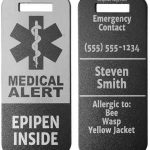 Medic Alert Tag Epipen Inside Customized Engraved Info (Black) 1