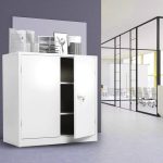 Metal Storage Cabinets with Locking Doors Lockable 42 Steel Small Storage Cabinet with 2 Doors and 2 Adjustable Shelves White Metal Cabinet Great for Garage Home Office Warehouse Pantry 1