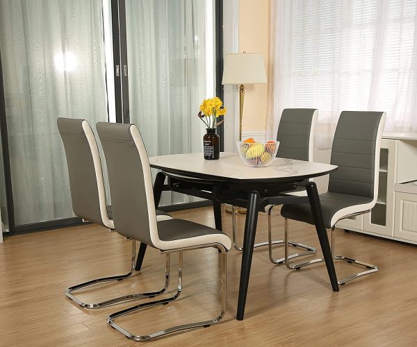Modern Dining Chairs Set of 4, Grey White Side Dining Room Chairs, Kitchen Chairs with Faux Leather Padded Seat High Back and Sturdy Chrome Legs, Chairs for… 5