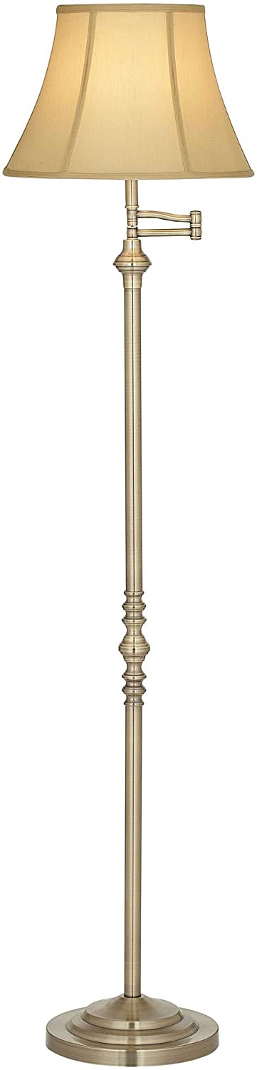 Montebello Traditional Adjustable Swing Arm Floor Lamp Standing Antique Brass Metal Column Golden Tan Bell Shade for Living Room Reading House Family… 2