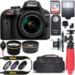 Nikon D3400 24.2 MP DSLR Camera + AF-P DX 18-55mm VR NIKKOR Lens Kit (Black) 32GB SDXC Memory + SLR Photo Bag + Wide Angle Lens + 2X Telephoto Lens + Flash Accessory Bundle 1