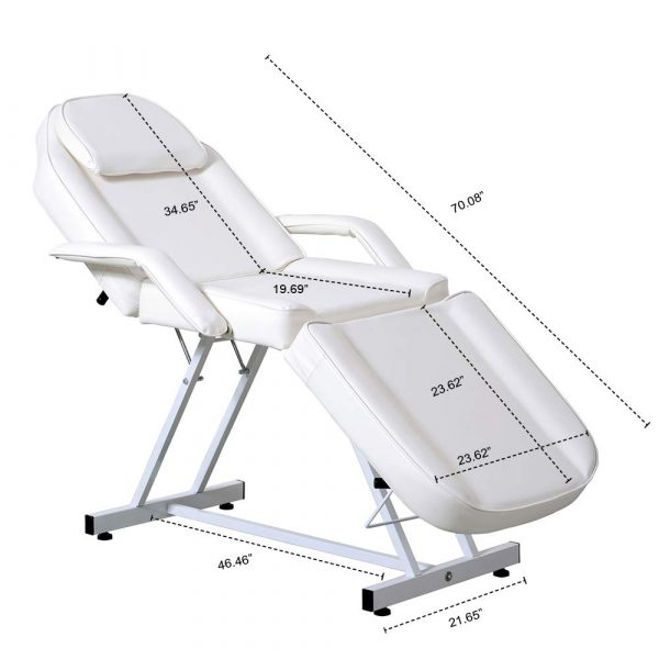 OKAKOPA Spa Beds Tattoo Chair, Adjustable Facial Chair Massage Table Spa Salon Beauty Personal Care Equipment White Black (White) 2