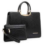Ostrich Purses and Handbags for Women Designer Tote Top Handle Satchel Shoulder Bags with Wallet Ladies (Black) 1
