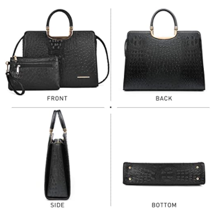 Ostrich Purses and Handbags for Women Designer Tote Top Handle Satchel Shoulder Bags with Wallet Ladies (Black) 3