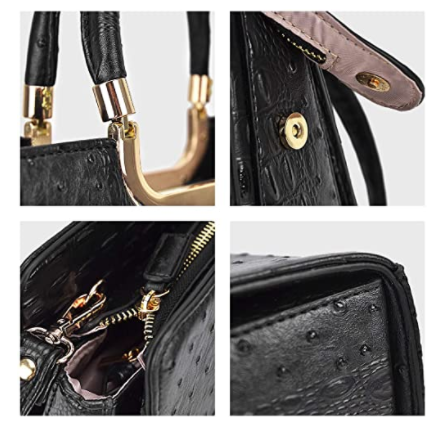 Ostrich Purses and Handbags for Women Designer Tote Top Handle Satchel Shoulder Bags with Wallet Ladies (Black) 4