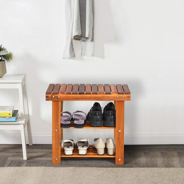 PATIOJOY Shoe Rack Bench, 3-Tier Shoe Organizer, Storage Shelf & Seat, Made of Sturdy Acacia Wood, Wide Application, Idea for Entryway, Hallway, Living… 3