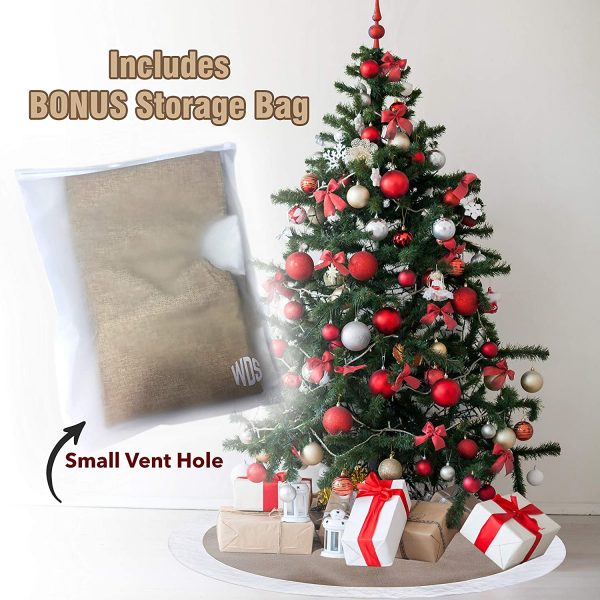 Premium Burlap Tree Skirt for Christmas 48 Inch Zip Storage Bag Large 48 Size fit All Trees Plush Cross Stitch Border Pets & Kids Will Love Great Xmas Gift 2